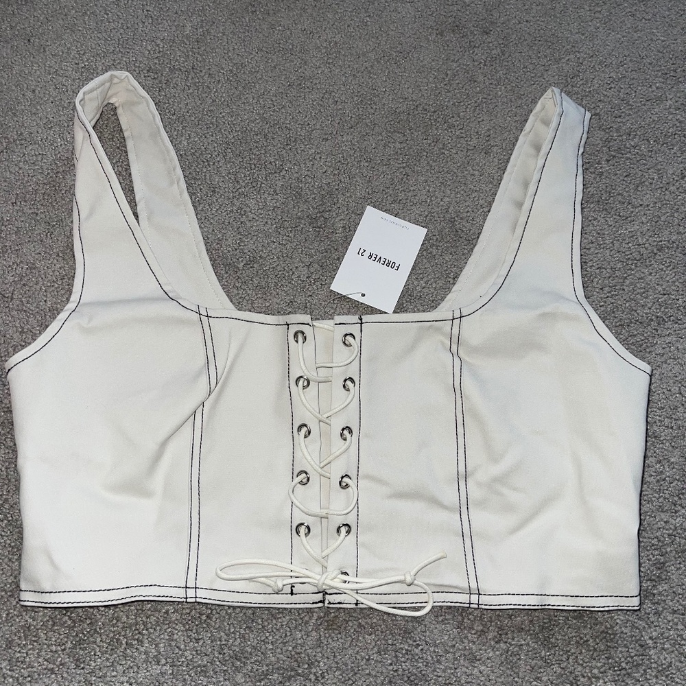 Forever 21 White Lace Up Crop Top